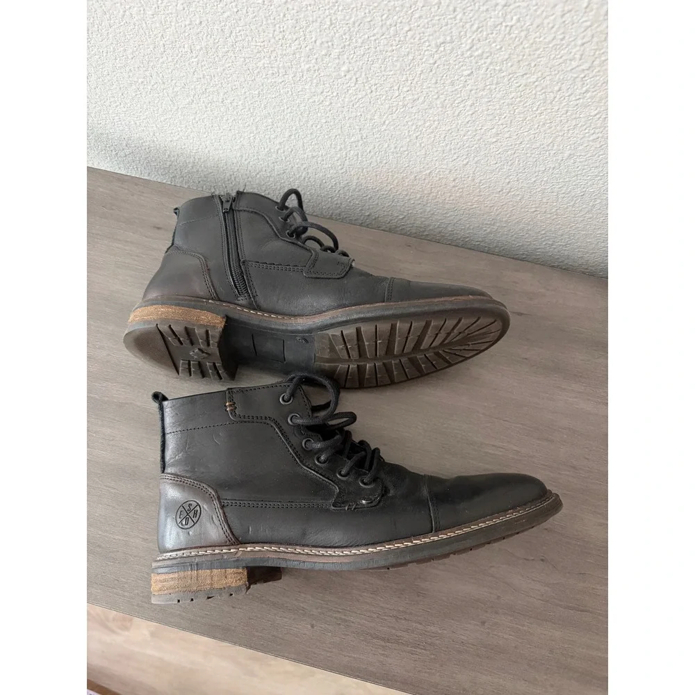 Bullboxer Mens Black Leather Cap Toe Lace Up Side Zip Ankle Boots Portugal US 8